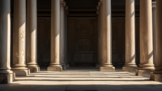 L'usure et la décomposition marquent les siècles de colonnade dorique qui passent visiblement.