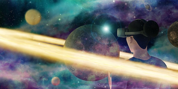 Utilisateurs de lunettes VR Apprendre la science grâce aux lunettes AR dans l'étude des étoiles et de l'univers