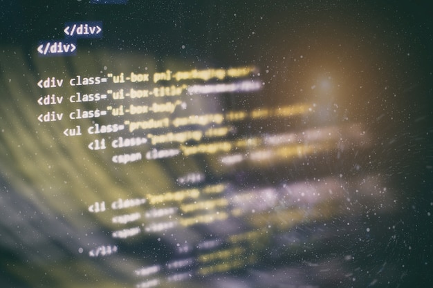 Photo utilisation de css, javascript et html. surveiller le gros plan du code source de la fonction. contexte abstrait de la technologie informatique. code source du logiciel.