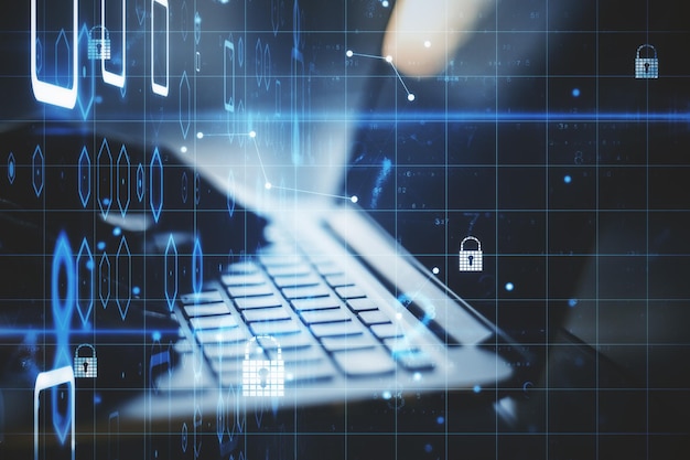 Utilisation manuelle d'un ordinateur portable avec interface de cadenas numérique et code binaire