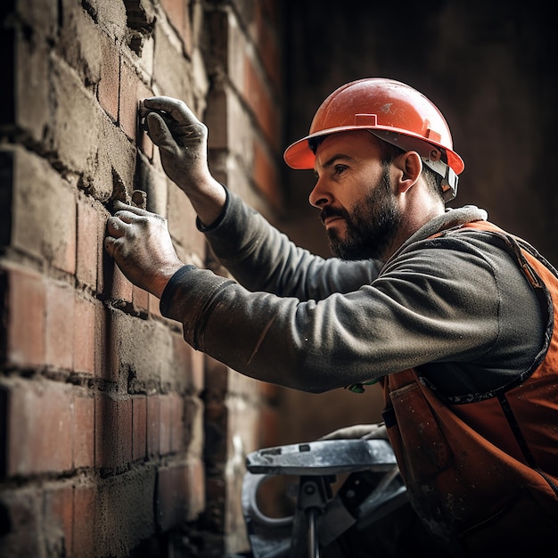 Utilisation de l'outil de niveau sur la structure en briques