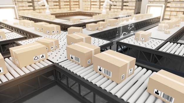 Utiliser la technologie dans les systèmes ferroviaires dans les entrepôts, l'entreposage et l'emballageSystèmes et produits de suivi automatiqueRendu 3d