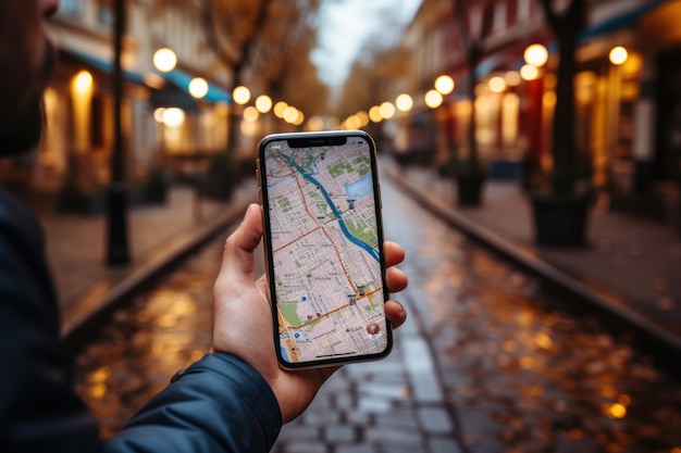 Utilisez un téléphone mobile pour trouver un emplacement via une application de carte de navigation GPS