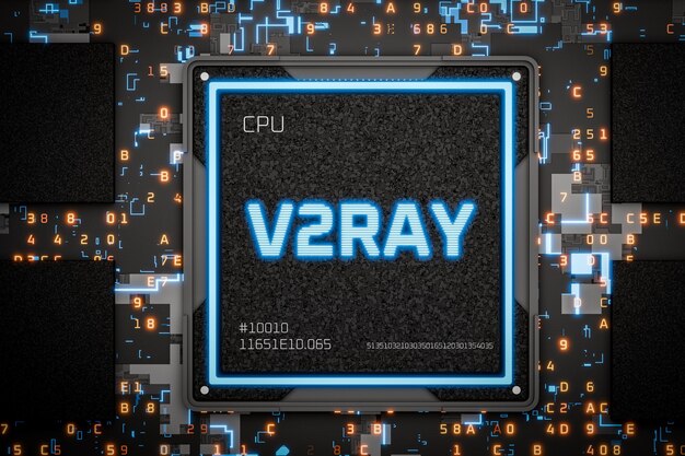 V2Ray tool is responsible for implementing network protocols and functions Freedom on the Internet Concept of bypassing censorship on Internet Replacement of VPN for accessing Internet 3d render