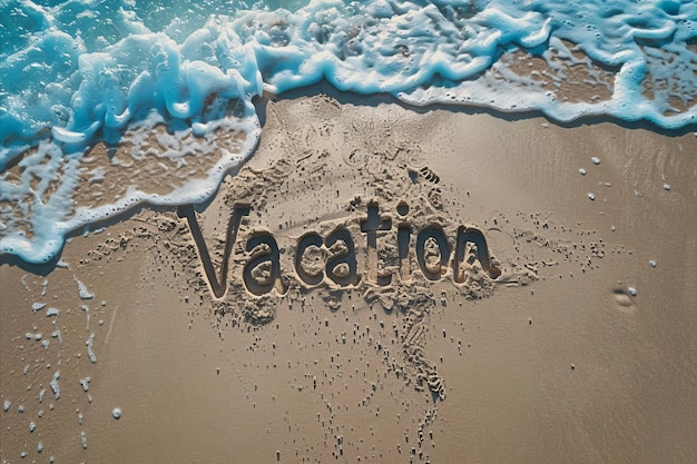 Des vacances écrites dans le sable sur une plage tropicale