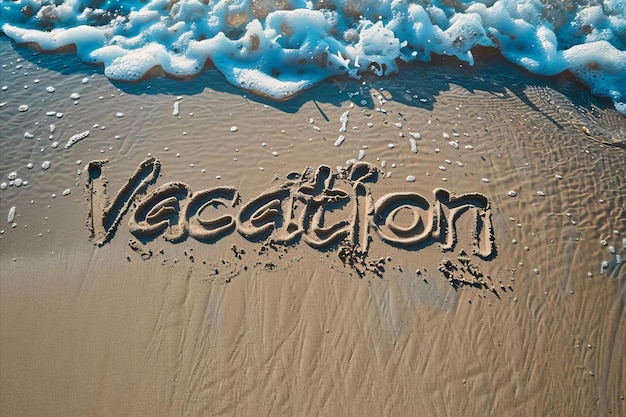 Photo des vacances écrites dans le sable sur une plage tropicale