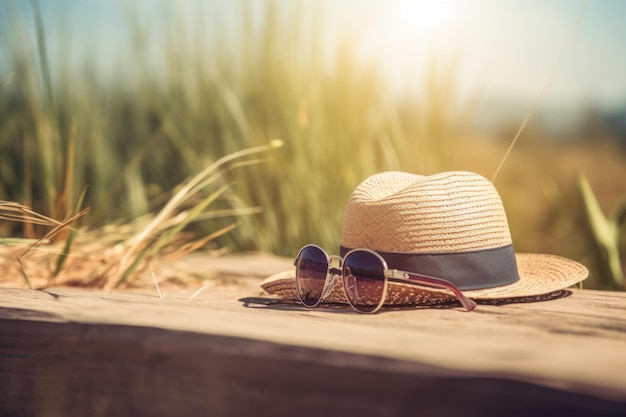 Vacances d'été un chapeau et des lunettes de soleil Créé avec la technologie IA générative