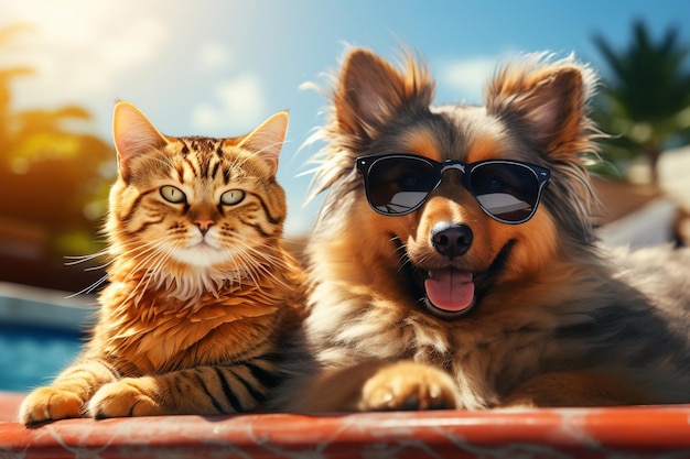 Vacances d'été des chats et des chiens Generative AI