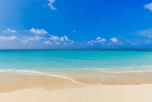 Vacances d'été, fond de vacances d'une plage tropicale et mer bleue et nuages blancs avec détente