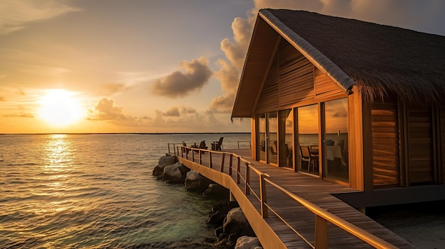 Des vacances d'été de luxe sur la plage aux Maldives des cottages paisibles un hôtel au bord de la mer