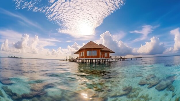 vacances d'été de luxe station balnéaire aux Maldives chalets paisibles hôtel au bord de la mer génératif ai