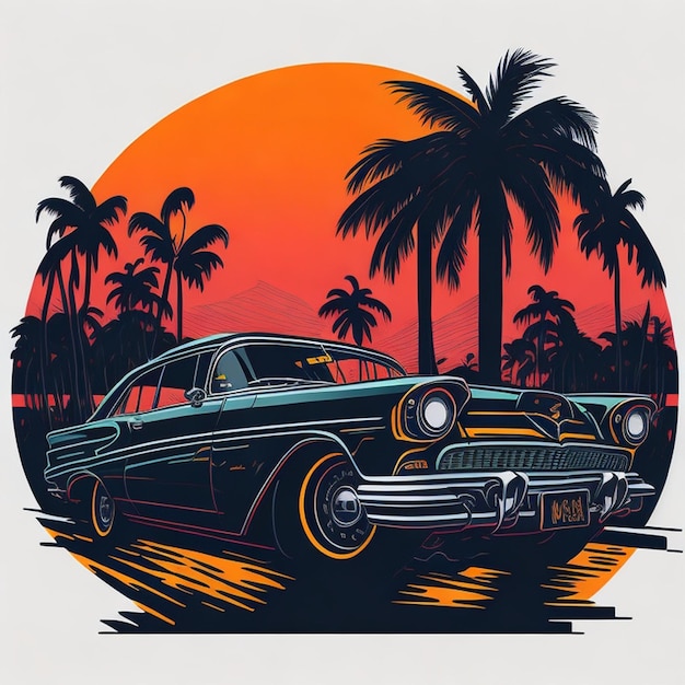 Vacances D'été Avec Voiture Tshirt Design Art Numérique Généré Par L'ai Photo Gratuite