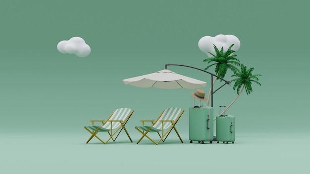 Vacances d'été voyage concept illustration style fond rendu 3d