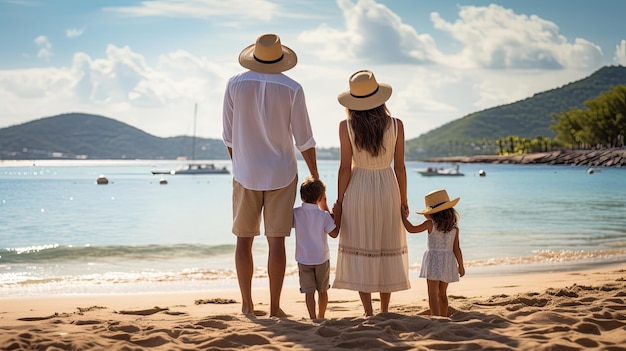 Des vacances familiales joyeuses et passionnantes sur la plage une famille avec des enfants appréciant le soleil le sable et