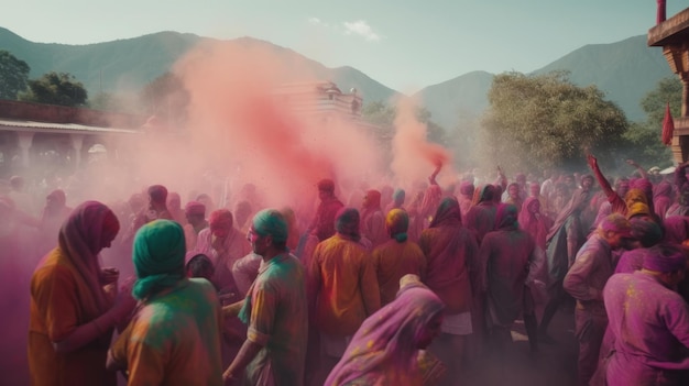 Vacances Holi en Inde Illustration AI Générative