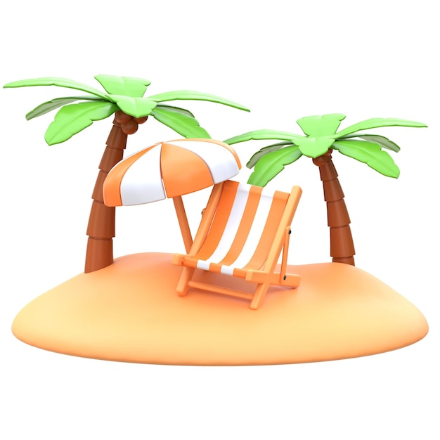 Vacances à la plage en 3D Icône d'île tropicale Relaxation et escapade d'été