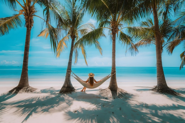 Des vacances sereines sur la plage tropicale avec une personne qui se détend dans un hameau