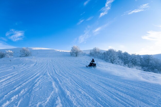 Les vacanciers gais à la station de ski les touristes dans la vallée des Carpates montent des snowboards et des skis rapides