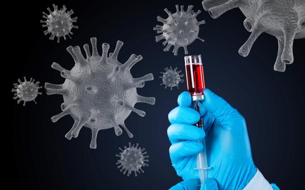 Vaccin contre le concept COVID-19. Scientifique de laboratoire tenant un flacon stérile avec antivirus.