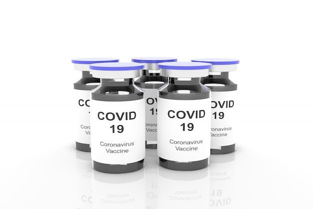 Vaccin Covid-19 en bouteilles sur fond blanc