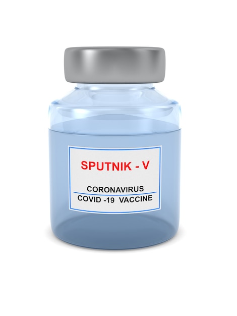 Vaccin russe de Covid-19 Spoutnik V sur blanc.