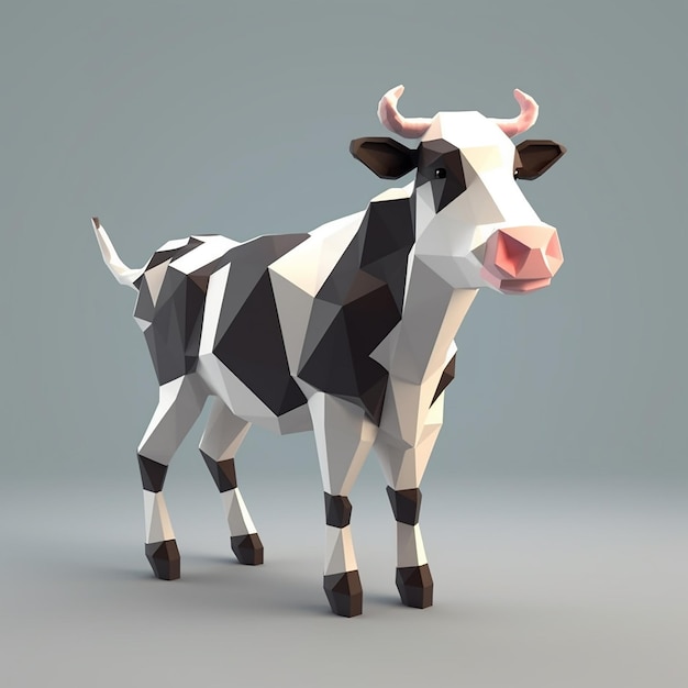 Une vache au nez rose se tient debout dans un modèle 3d.