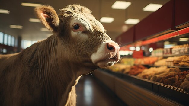 Photo vache au supermarché