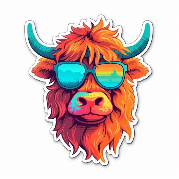 Une vache de bande dessinée avec des lunettes de soleil sur sa tête