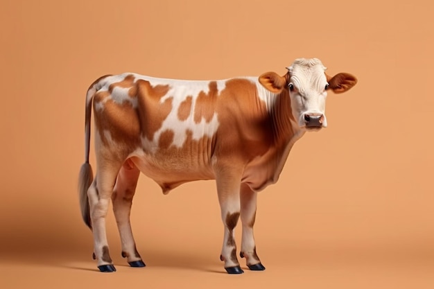 Vache brune et blanche debout sur un fond brun