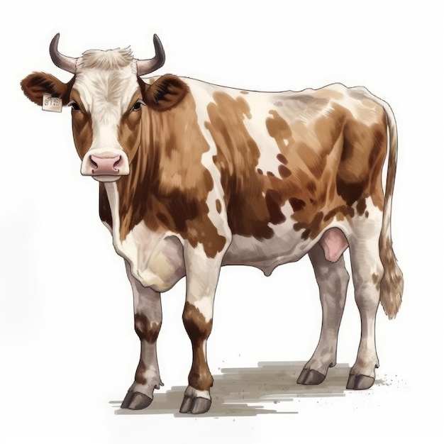 Vache brune dessinée à la main sur fond blanc