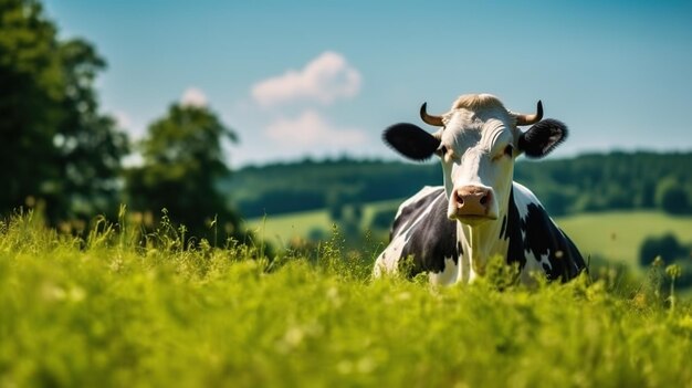 Vache sur le champ vert IA générative