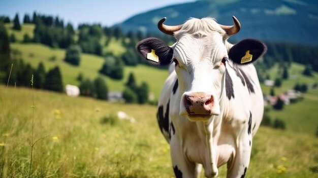 Vache sur le champ vert IA générative