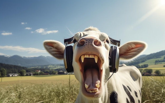 Vache chanteuse dans les montagnes