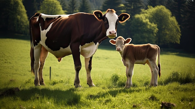 Vache et cheval au pâturage