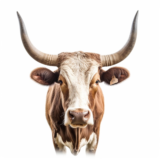 Photo une vache avec des cornes et une étiquette sur son oreille