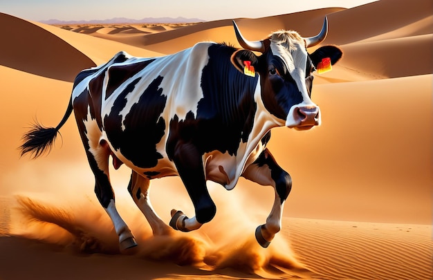 Vache courant sur la piste de fond nature désertique faune et neige