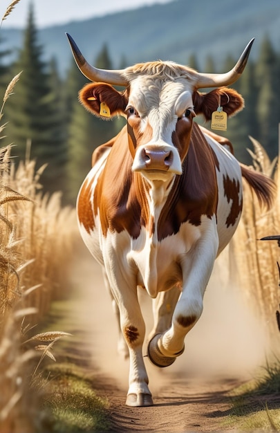 Vache courant sur la piste de fond nature désertique faune et neige