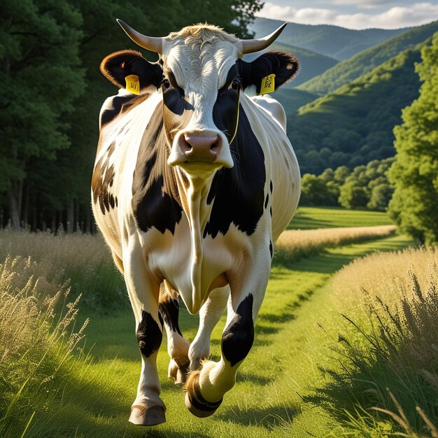 Photo vache courant sur la piste de fond nature désertique faune et neige