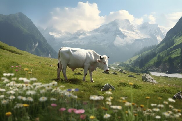 vache dans un champ de montagne