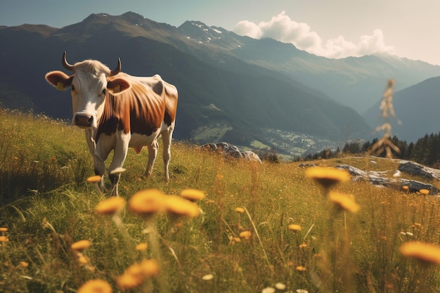 vache dans un champ de montagne