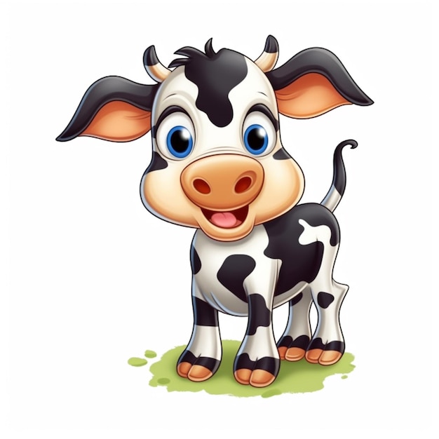 Vache de dessin animé debout dans l'herbe avec un grand sourire ai générative