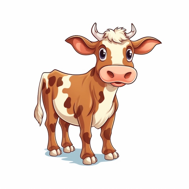 Vache de dessin animé debout devant un fond blanc