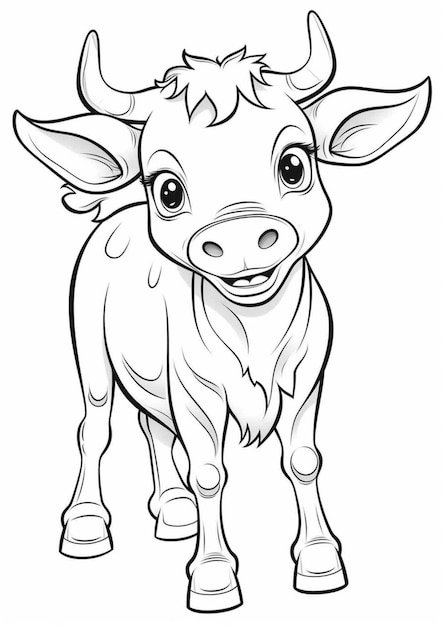 Une vache de dessin animé avec de grandes cornes et un gros nez ai génératif