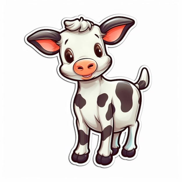 vache de dessin animé avec des taches noires debout devant une IA générative de fond blanc