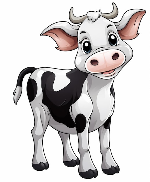 vache de dessin animé avec des taches noires debout et souriante ai générative