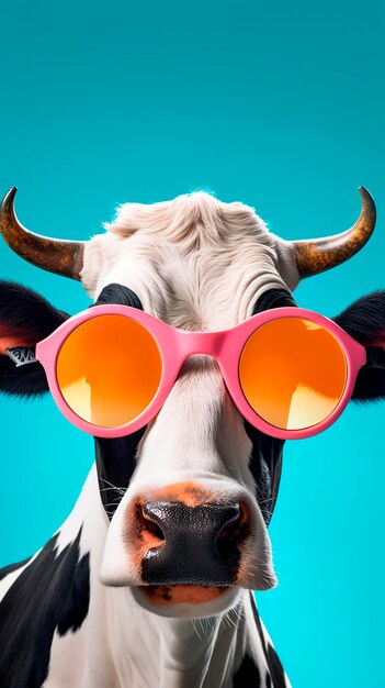 Photo la vache drôle avec des lunettes de soleil en arrière-plan de studio