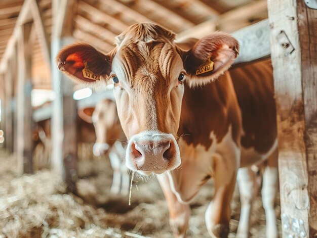 Photo une vache avec une étiquette sur son oreille regarde la caméra