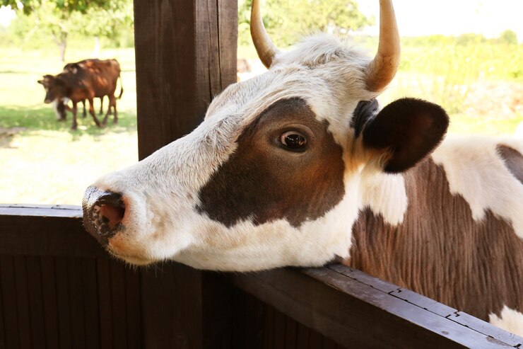Photo vache à la ferme derrière la clôture
