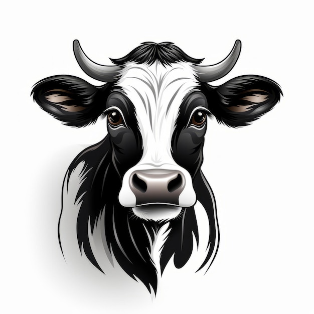 Une vache graphique forte avec des cheveux noirs et blancs sur un fond blanc