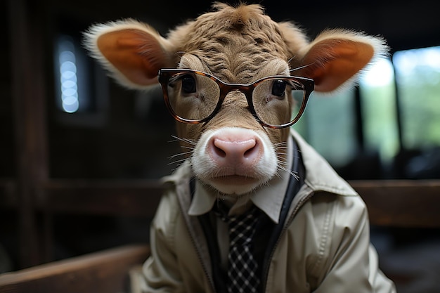 Photo vache habillée comme un enquêteur généré par l'ia